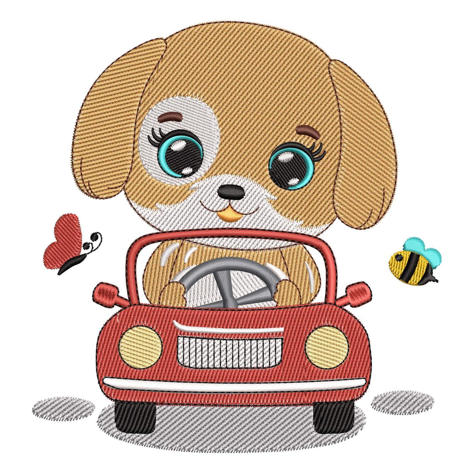 Matriz de Bordado Cachorrinho Dirigindo seu Carro. Baixe agora no formato compatível com sua máquina de bordar DST, EXP, JEF, PES e XXX. Conta com 11 cores e 4 tamanhos disponíveis, utilizando a técnica de pontos leves. Entre e veja mais detalhes da matriz para sua máquina computadorizada.