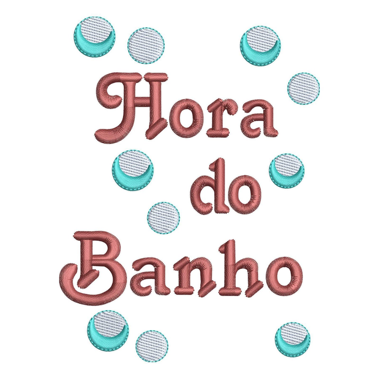 Matriz de Bordado Hora do Banho Texto Decorativo. Baixe agora no formato compatível com sua máquina de bordar DST, EXP, JEF, PES e XXX. Conta com 3 cores e 4 tamanhos disponíveis, utilizando a técnica de pontos leves. Entre e veja mais detalhes da matriz para sua máquina computadorizada.