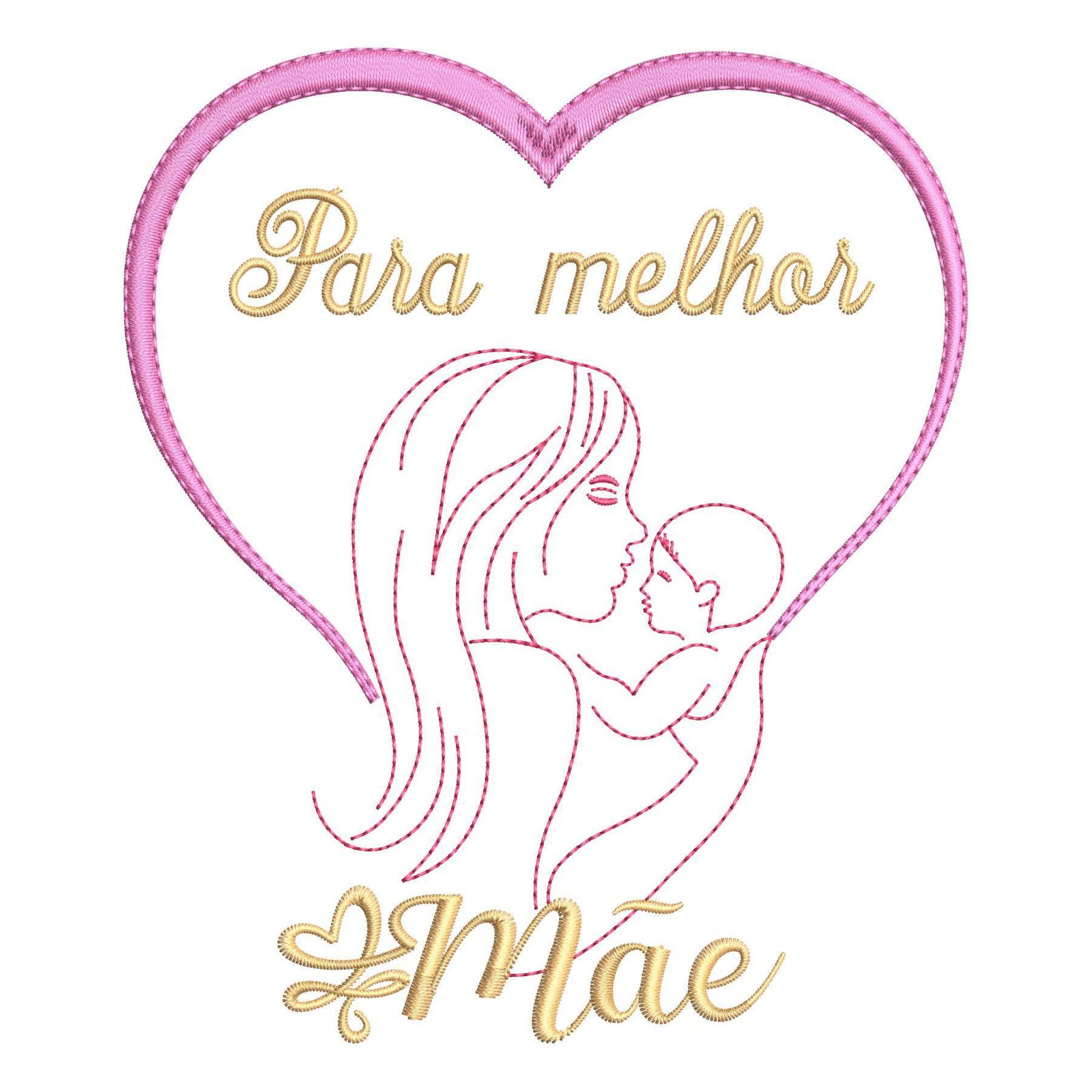 Matriz de Bordado Para Melhor Mãe | Dia das Mães. Baixe agora no formato compatível com sua máquina de bordar DST, EXP, JEF, PES e XXX. Conta com 3 cores e 4 tamanhos disponíveis. Entre e veja mais detalhes da matriz para sua máquina computadorizada.