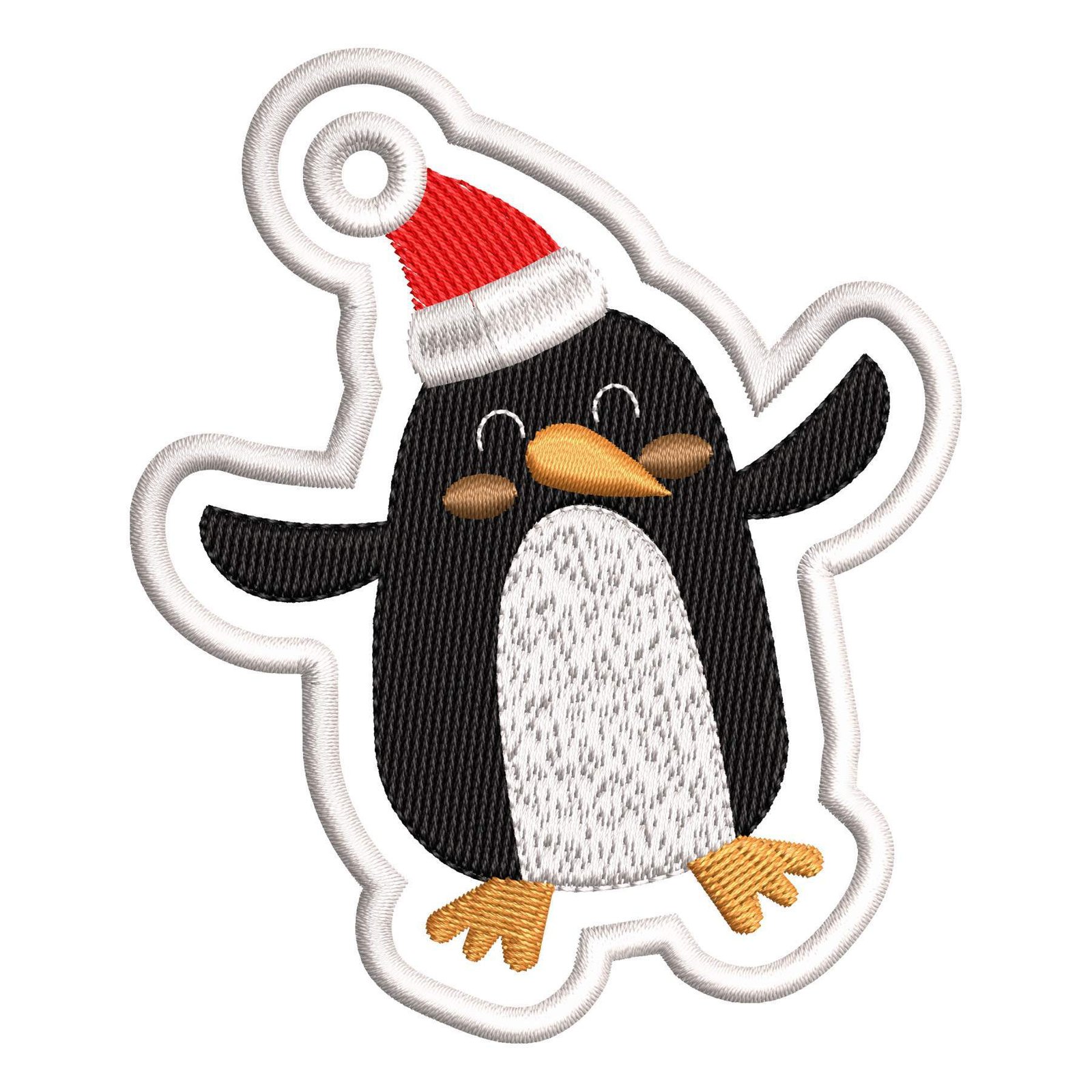 Matriz de Bordado Pinguim Chaveiro Aplique de Natal. Baixe agora no formato compatível com sua máquina de bordar DST, EXP, JEF, PES e XXX. Conta com 7 cores e 4 tamanhos disponíveis, utilizando a técnica de aplique. Entre e veja mais detalhes da matriz para sua máquina computadorizada.