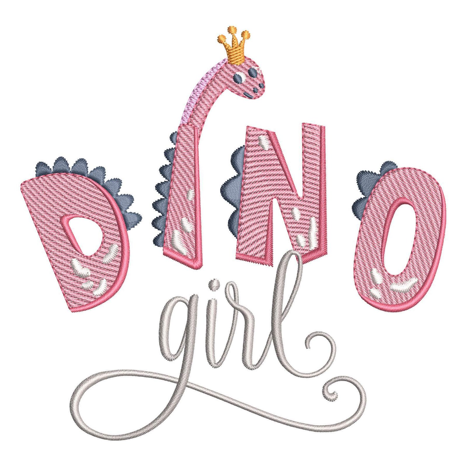 Matriz de Bordado Dino Girl. Baixe agora no formato compatível com sua máquina de bordar DST, EXP, JEF, PES e XXX. Conta com 7 cores e 4 tamanhos disponíveis, utilizando a técnica de pontos leves. Entre e veja mais detalhes da matriz para sua máquina computadorizada.