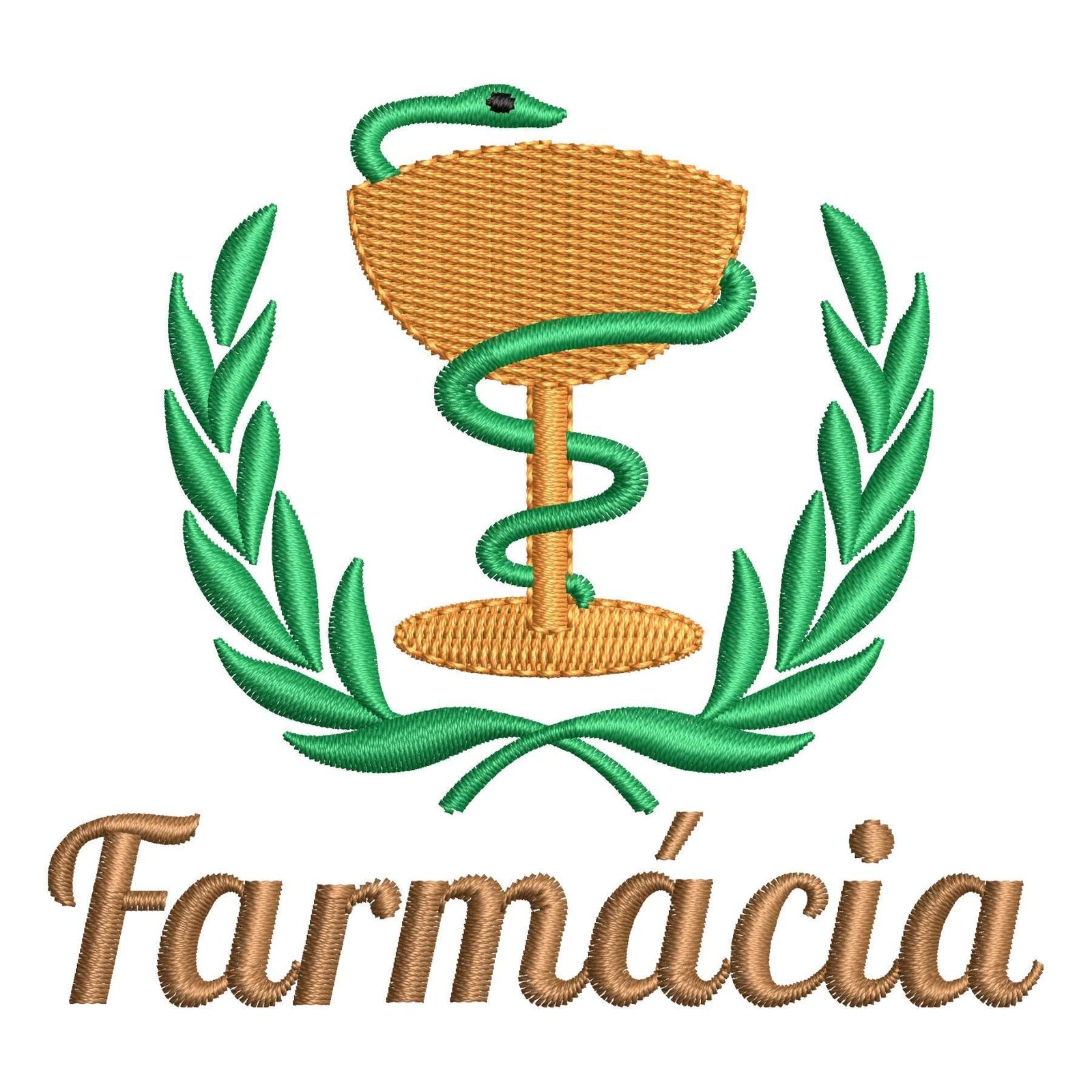 Matriz de Bordado Logotipo Farmácia. Baixe agora no formato compatível com sua máquina de bordar DST, EXP, JEF, PES e XXX. Conta com 4 cores e 4 tamanhos disponíveis. Entre e veja mais detalhes da matriz para sua máquina computadorizada.