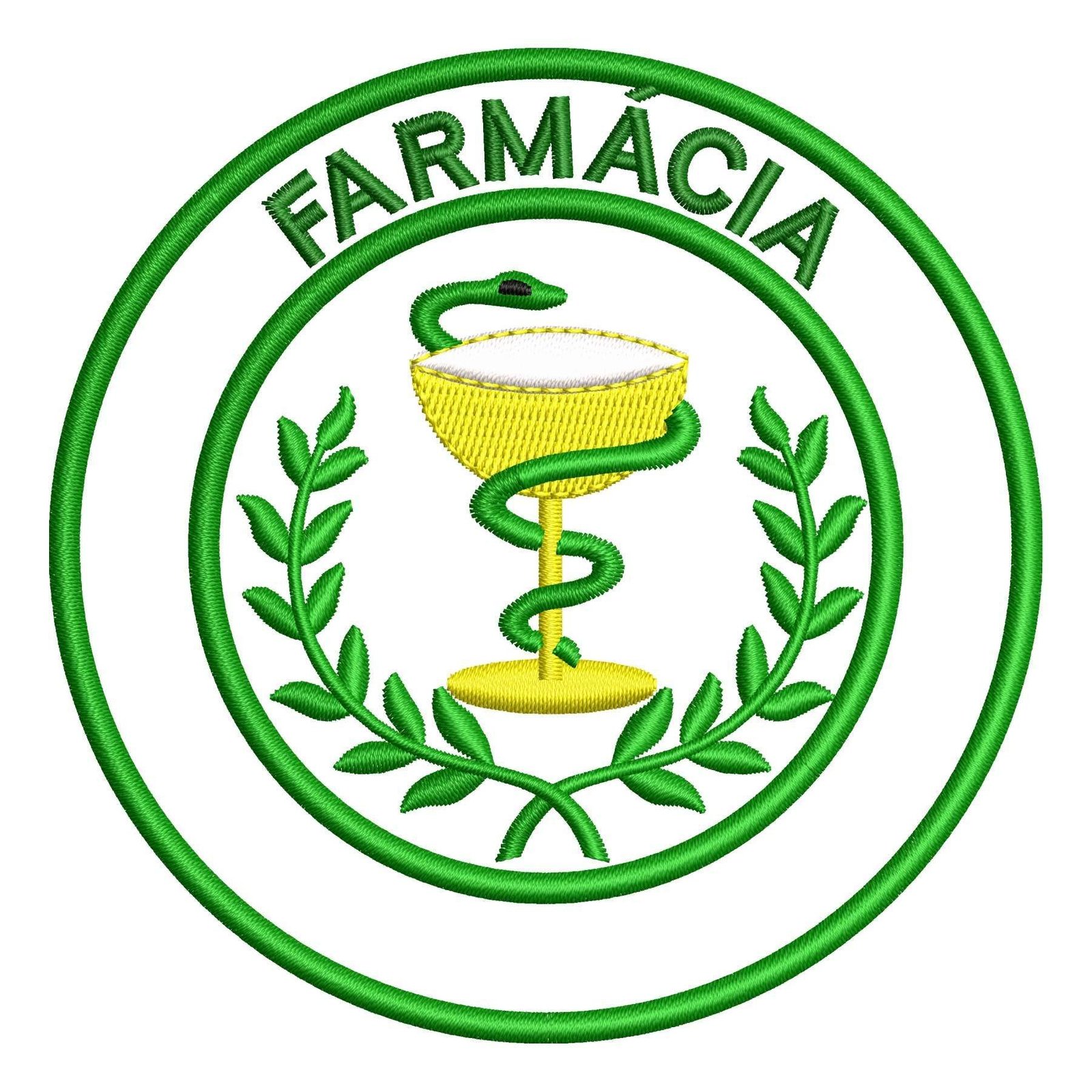 Matriz de Bordado Logotipo Farmácia. Baixe agora no formato compatível com sua máquina de bordar DST, EXP, JEF, PES e XXX. Conta com 5 cores e 4 tamanhos disponíveis. Entre e veja mais detalhes da matriz para sua máquina computadorizada.