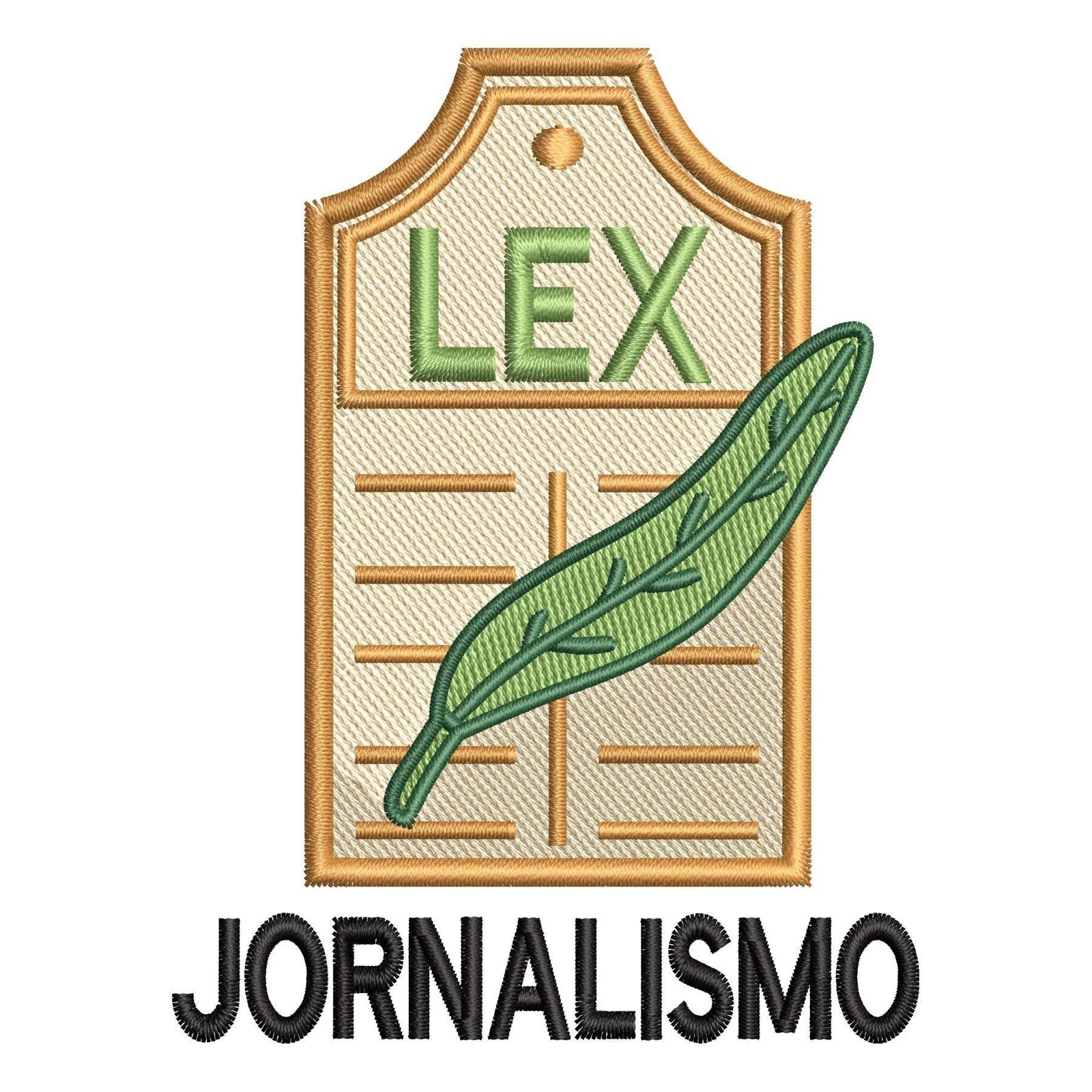 Matriz de Bordado Logotipo Jornalismo. Baixe agora no formato compatível com sua máquina de bordar DST, EXP, JEF, PES e XXX. Conta com 5 cores e 4 tamanhos disponíveis. Entre e veja mais detalhes da matriz para sua máquina computadorizada.