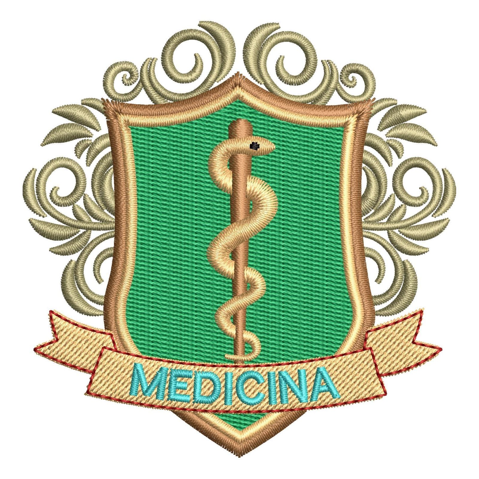 Matriz de Bordado Logotipo Medicina. Baixe agora no formato compatível com sua máquina de bordar DST, EXP, JEF, PES e XXX. Conta com 7 cores e 4 tamanhos disponíveis. Entre e veja mais detalhes da matriz para sua máquina computadorizada.