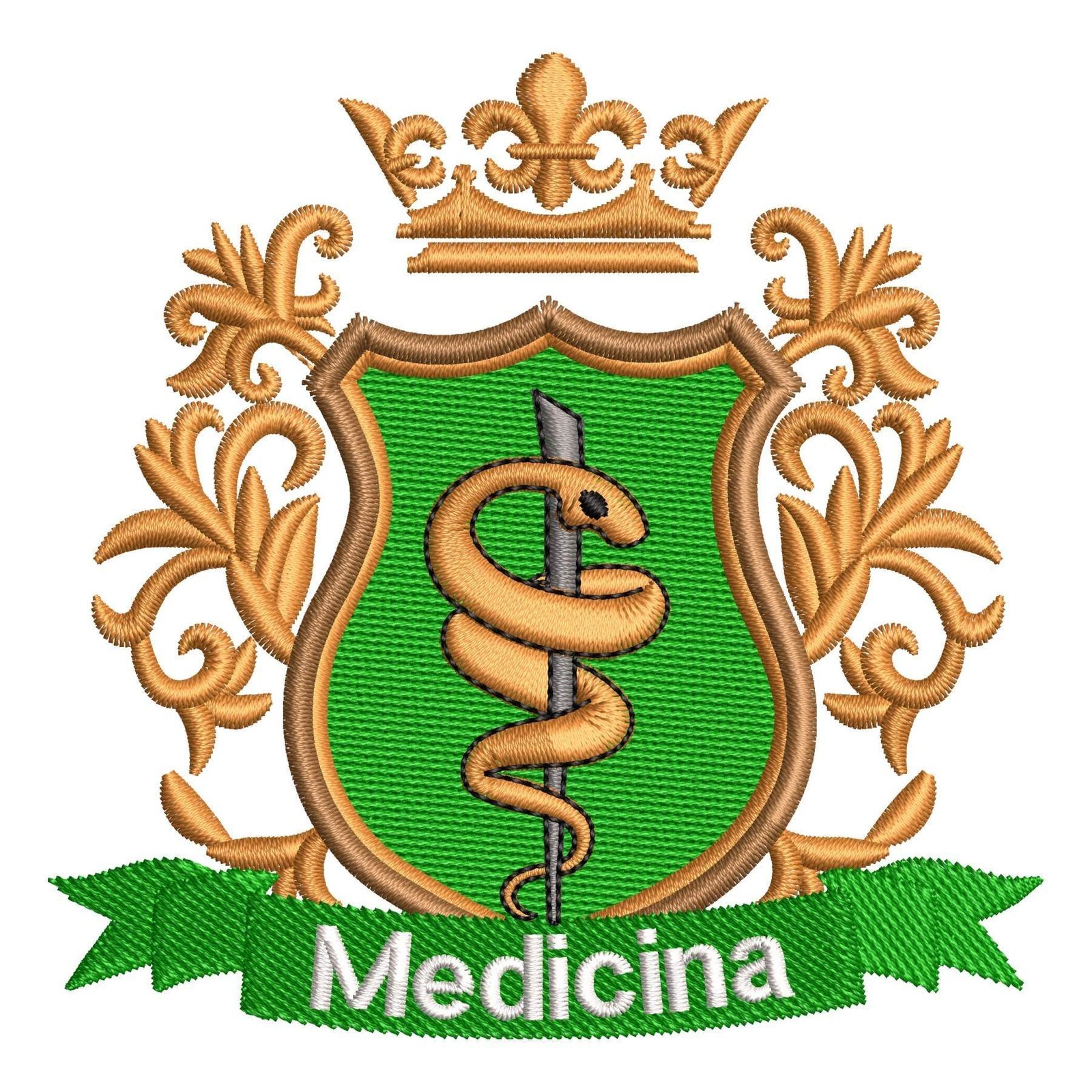 Matriz de Bordado Logotipo Medicina. Baixe agora no formato compatível com sua máquina de bordar DST, EXP, JEF, PES e XXX. Conta com 7 cores e 4 tamanhos disponíveis. Entre e veja mais detalhes da matriz para sua máquina computadorizada.