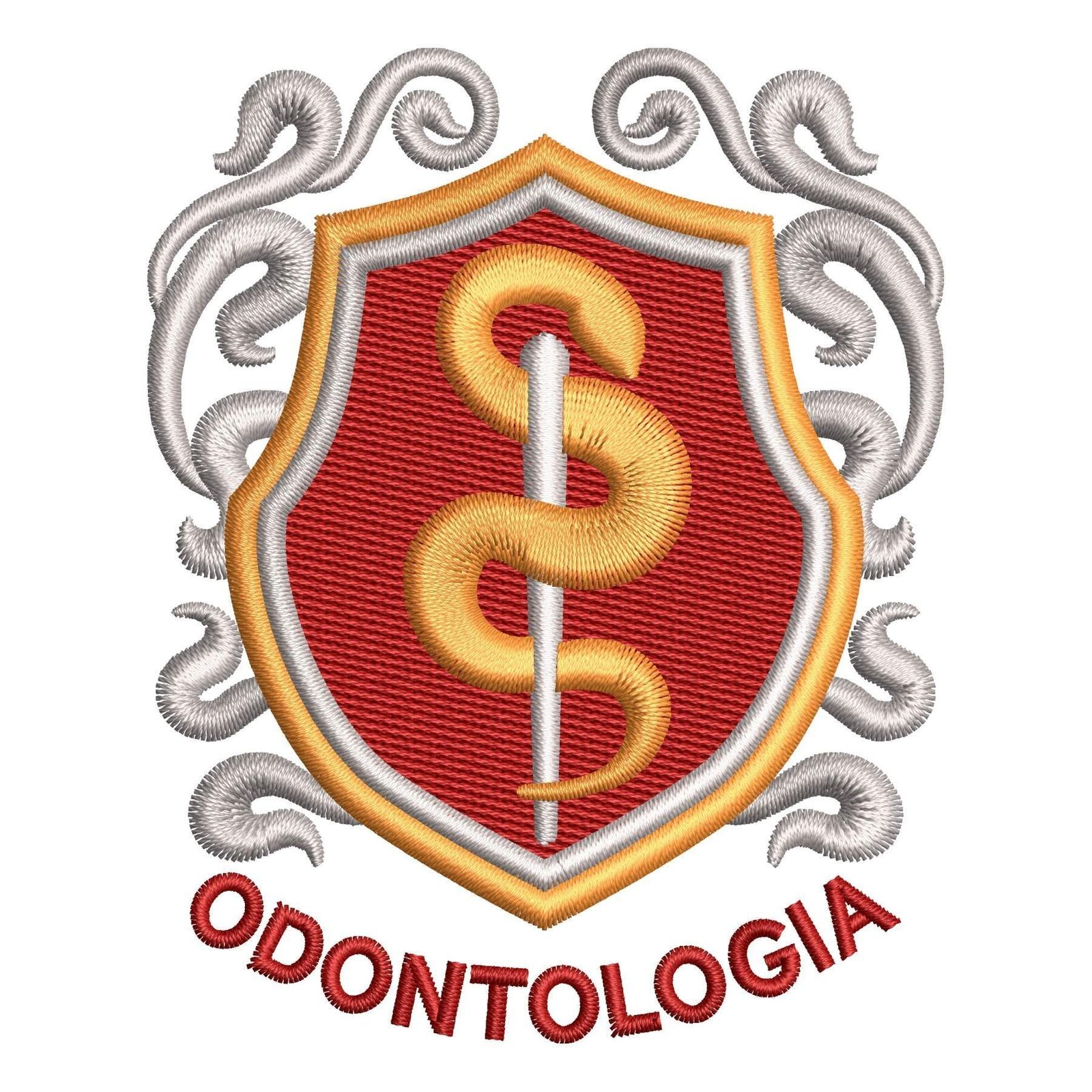 Matriz de Bordado Logotipo Odontologia. Baixe agora no formato compatível com sua máquina de bordar DST, EXP, JEF, PES e XXX. Conta com 4 cores e 4 tamanhos disponíveis. Entre e veja mais detalhes da matriz para sua máquina computadorizada.