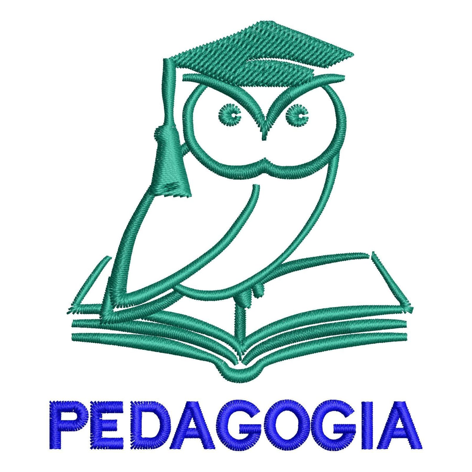 Matriz de Bordado Logotipo Logotipo Pedagogia. Baixe agora no formato compatível com sua máquina de bordar DST, EXP, JEF, PES e XXX. Conta com 2 cores e 4 tamanhos disponíveis. Entre e veja mais detalhes da matriz para sua máquina computadorizada.