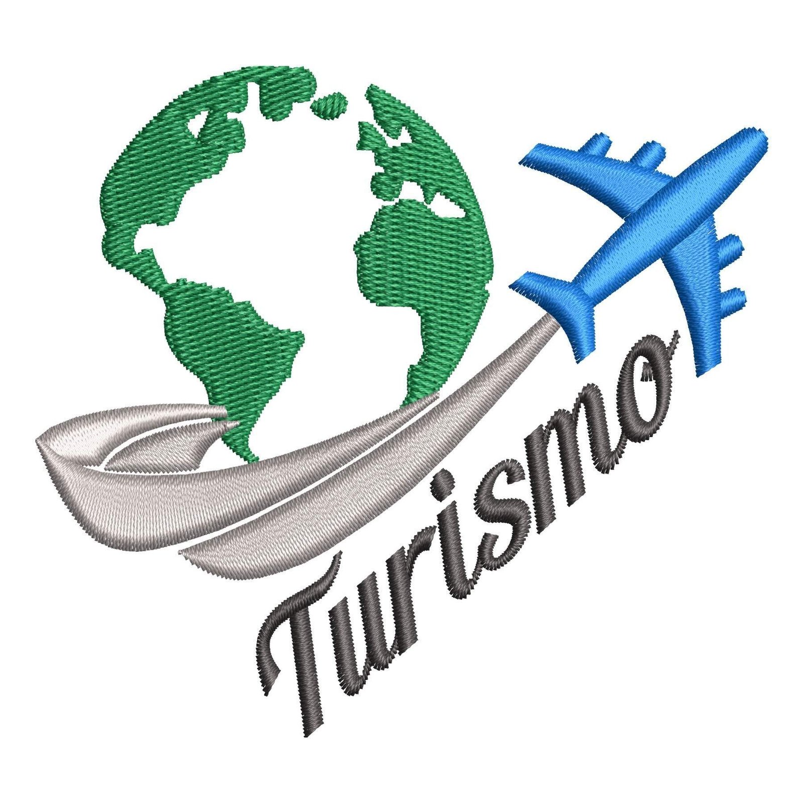 Matriz de Bordado Logotipo Turismo. Baixe agora no formato compatível com sua máquina de bordar DST, EXP, JEF, PES e XXX. Conta com 4 cores e 4 tamanhos disponíveis. Entre e veja mais detalhes da matriz para sua máquina computadorizada.