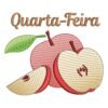 Matriz de Bordado Quarta-Feira Semaninha de Frutas. Baixe agora no formato compatível com sua máquina de bordar DST, EXP, JEF, PES e XXX. Conta com 8 cores e 4 tamanhos disponíveis, utilizando a técnica de pontos leves. Entre e veja mais detalhes da matriz para sua máquina computadorizada.