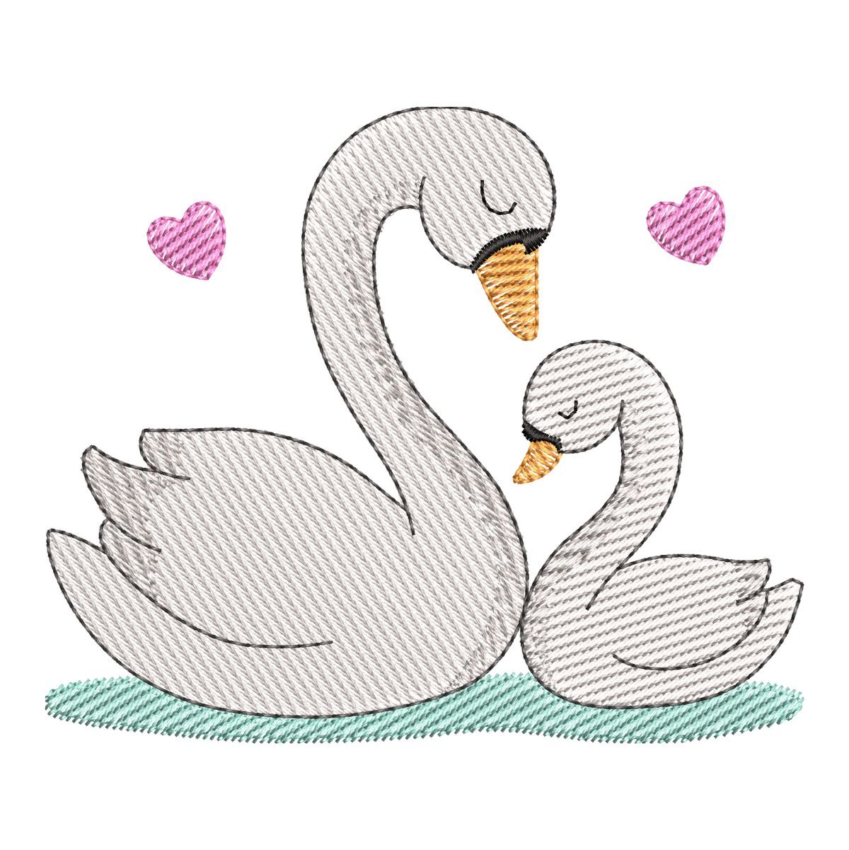 Cisne e Filhote Aconchegados