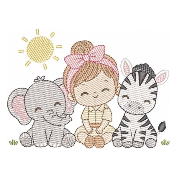 Menina com Zebra e Elefante