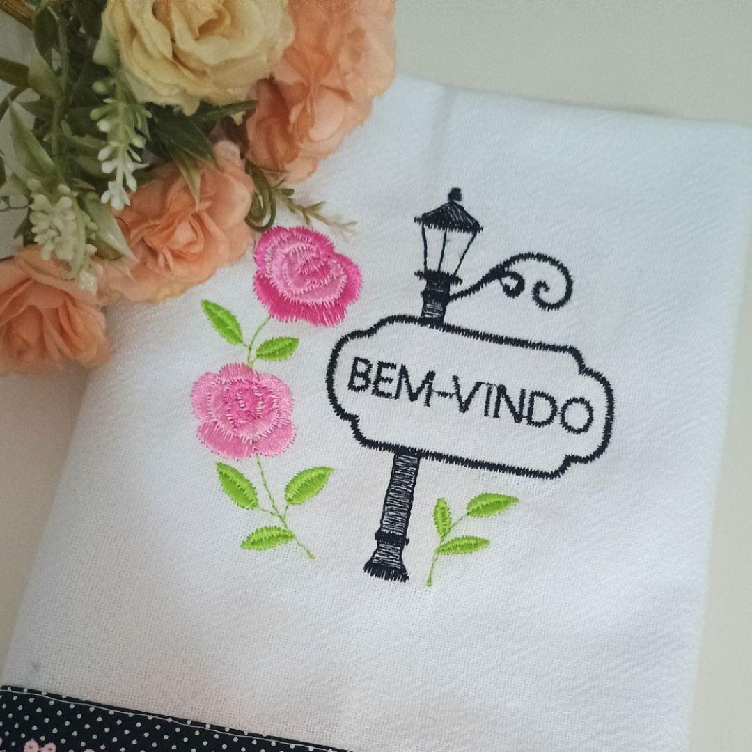 Bem Vindo Placa Decorativa com Rosas