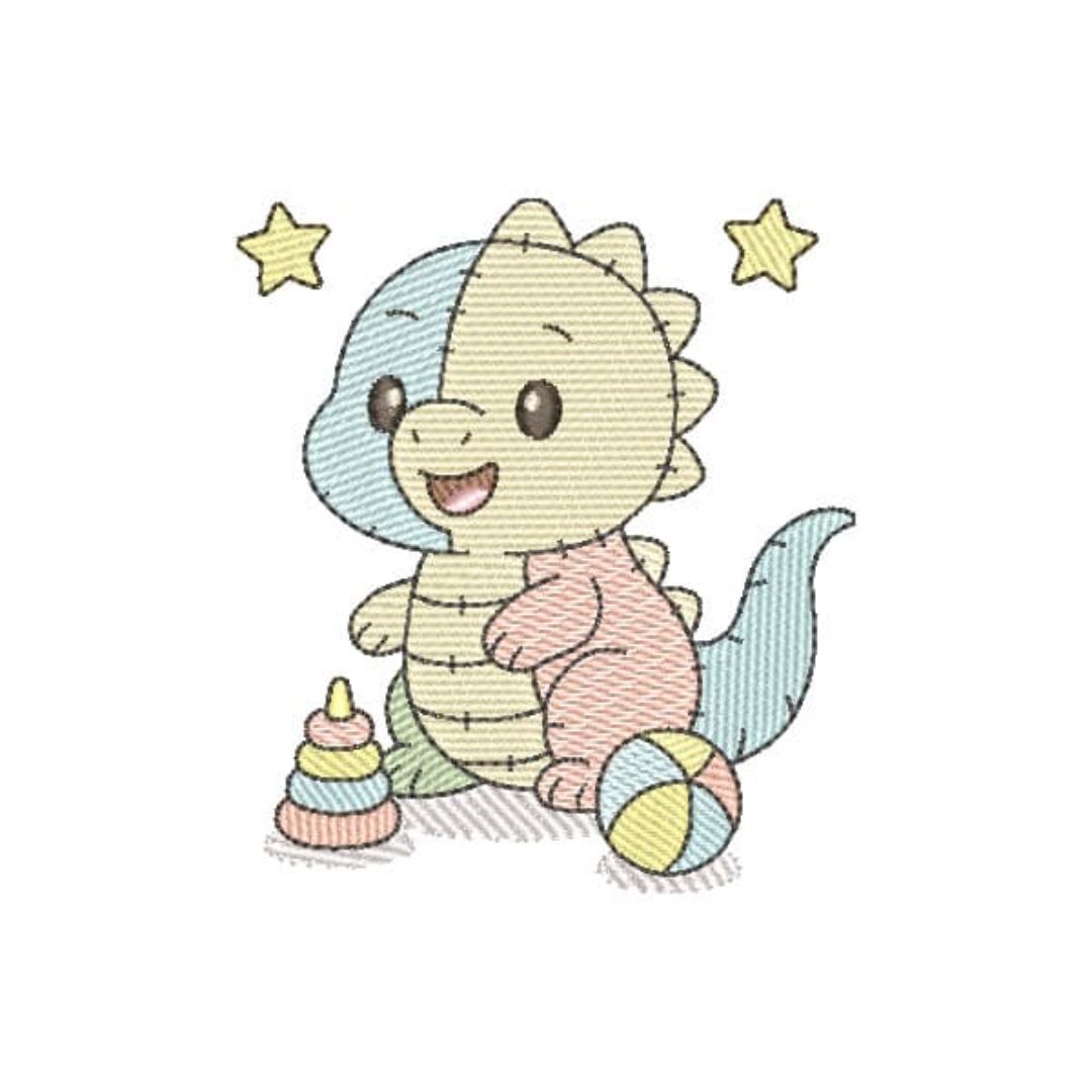 Dinossauro em Patchwork com Brinquedos