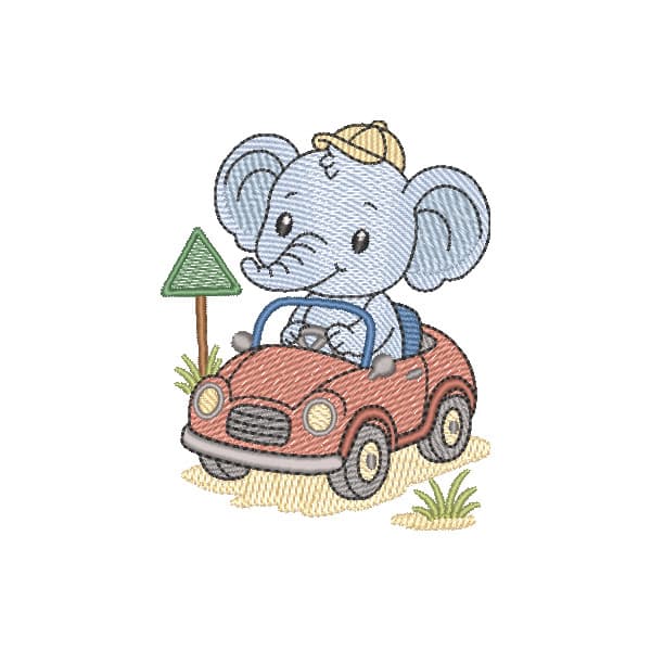 Elefante Cute Passeio de Carro