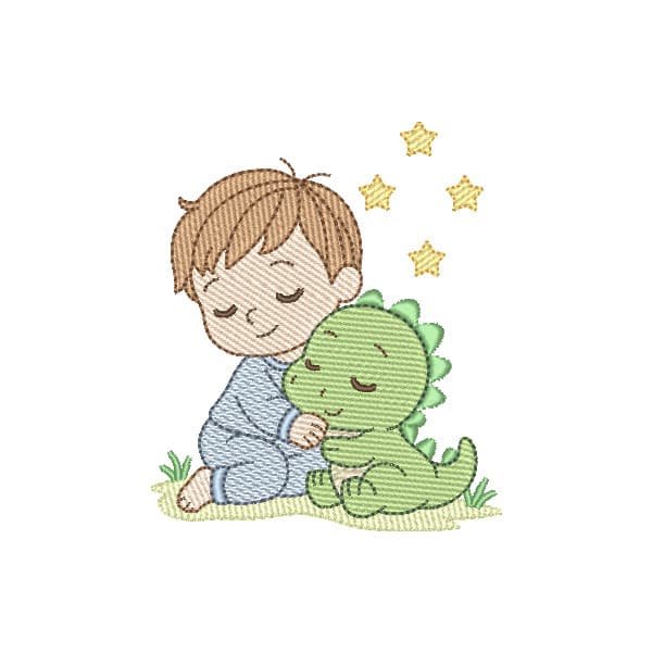 Menino e Dinossauro Abraçadinhos