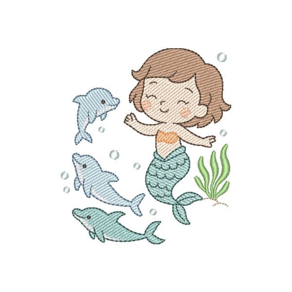 Pequena Sereia com Golfinhos