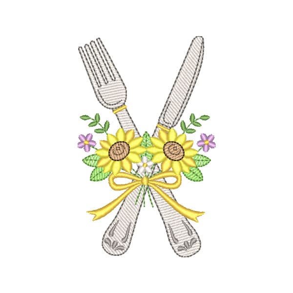 Garfo e Faca com Girassol Floral