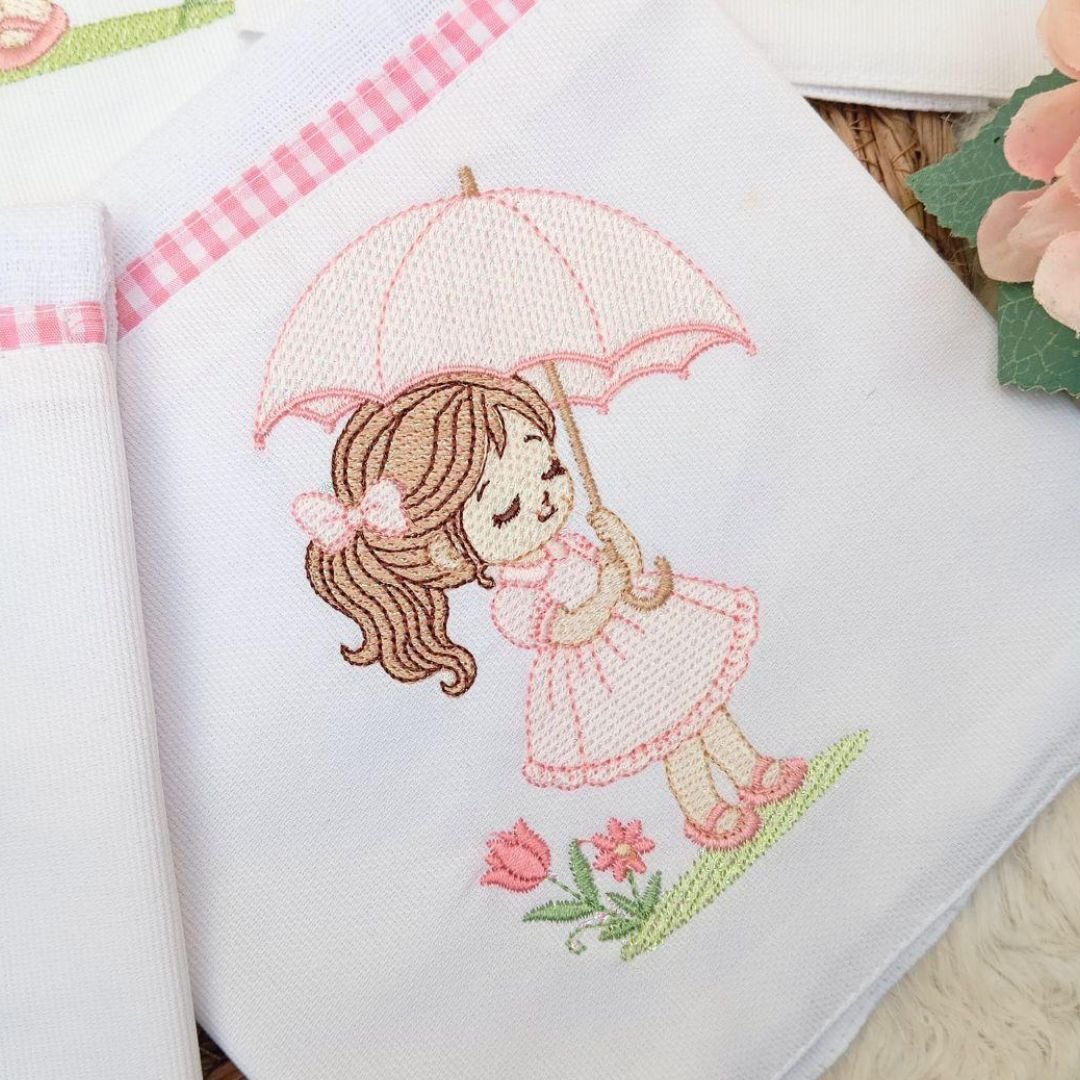 Matriz de Bordado Menina com Guarda Chuva
