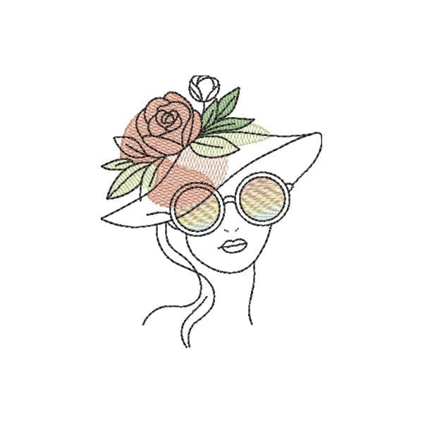 Mulher com Chapéu Floral em Contorno