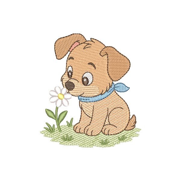Cachorrinho Cheirando Flor