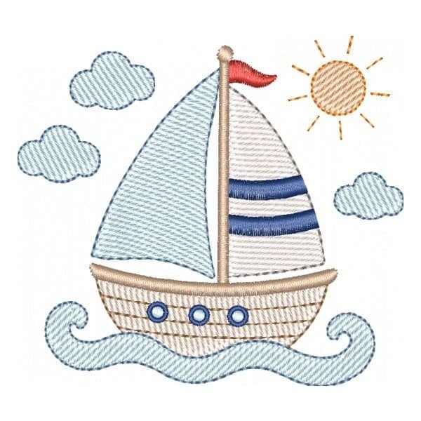Matriz de Bordado Barco com Ondas do Mar