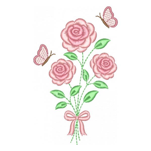 Matriz de Bordado Buquê de Rosas com Borboletas