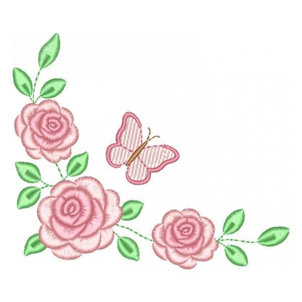 Matriz de Bordado Canto Floral com Rosas e Borboleta