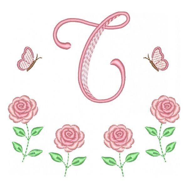 Matriz de Bordado Inicial com Rosas e Borboletas