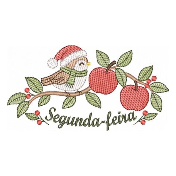 Matriz de Bordado Segunda-feira Passarinho no Pomar de Natal
