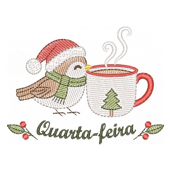 Matriz de Bordado Quarta-feira Passarinho com Caneca de Natal