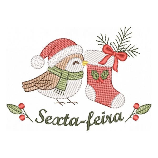 Matriz de Bordado Sexta-feira Passarinho com Meia de Natal