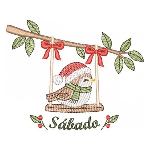 Matriz de Bordado Sábado Passarinho no Balanço de Natal