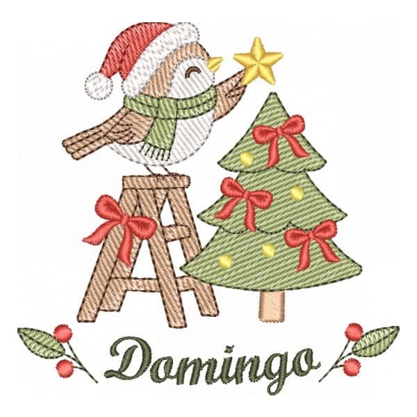 Matriz de Bordado Domingo Passarinho com Árvore de Natal