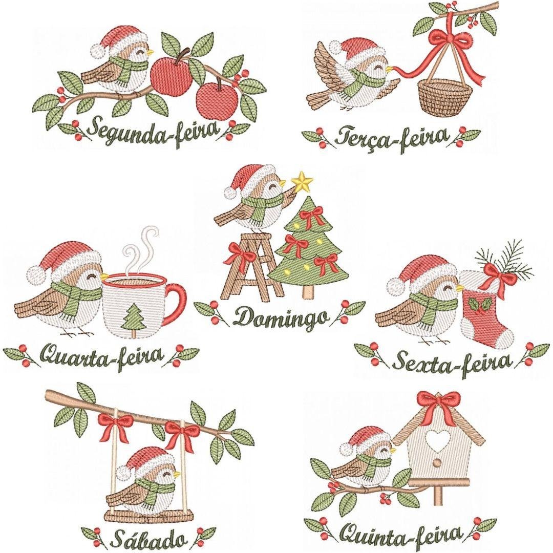Pacote de Matrizes de Bordado Semaninha Passarinhos de Natal