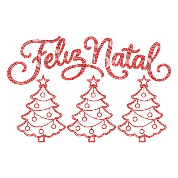 Matriz de Bordado Feliz Natal com Árvores Natalina em Contorno